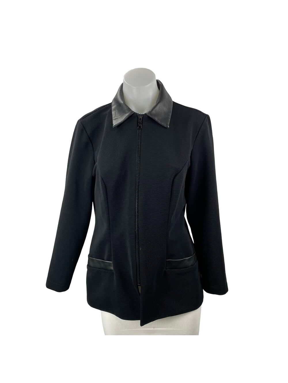 Lindsey Scott Women's Black Full Zip Faux Leather Collared Coat Jacket Size 8